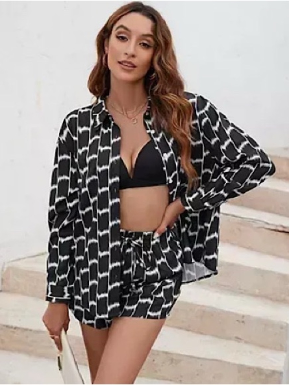 Kidlove Satin Long Sleeve Button Down Shirt Shorts Set Women’s Size XL Black